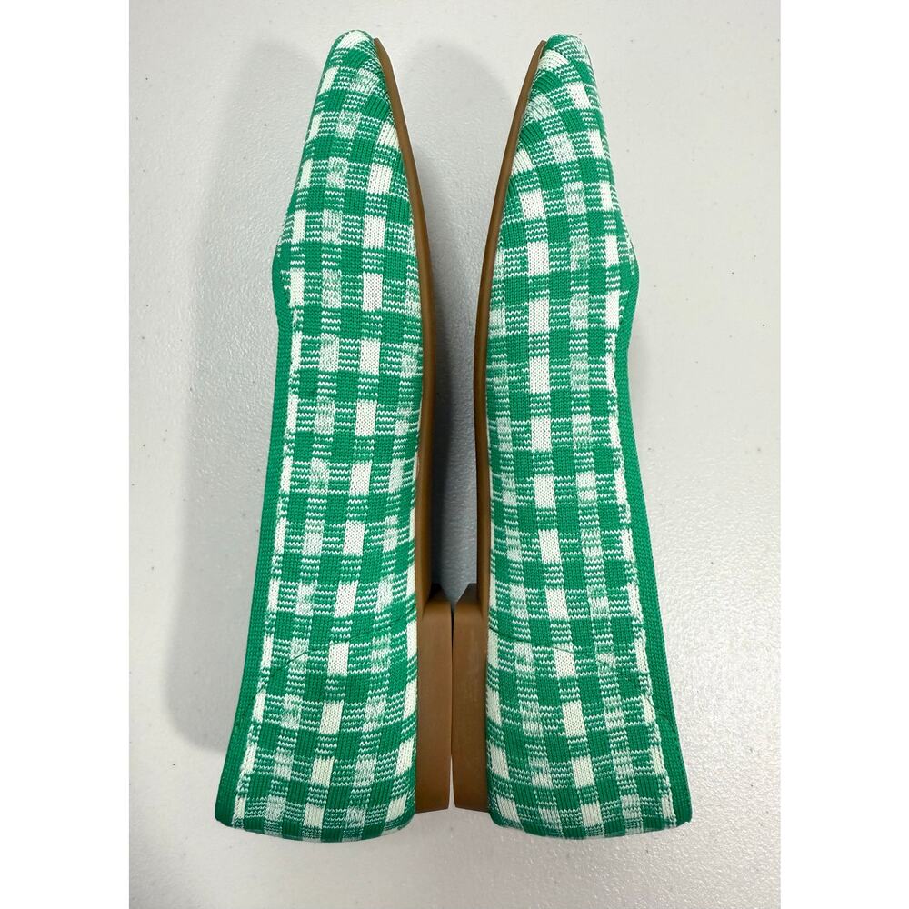 VIVAIA Square Toe V-Cut Knit Ballet Flats Green Gingham Women’s EU 39.5 US 8.5 - Picture 7 of 12